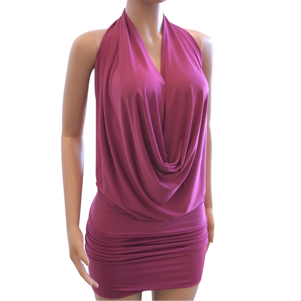 Berry Pink Backless Drape Halter Dress Sexy Made in USA